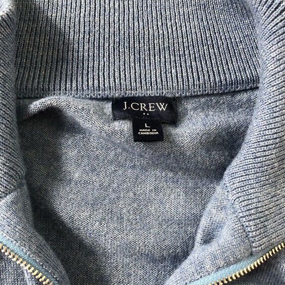J. Crew Men’s L Heathered Blue 1/4 Zip Long-Sleeve Collared Wool-Blend Sweater - Picture 4 of 9